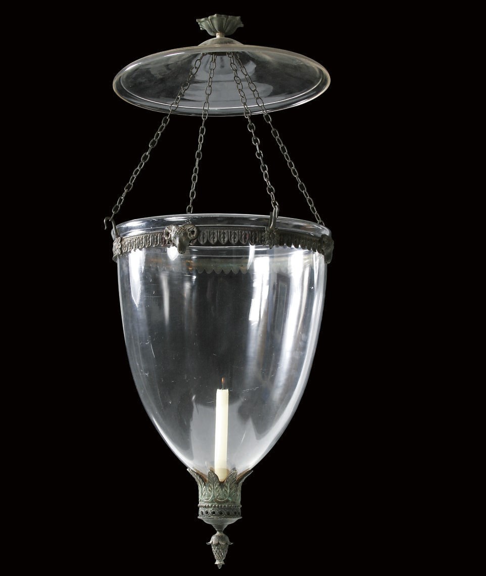 A NORTH EUROPEAN BRASS-MOUNTED GLASS HALL LANTERN