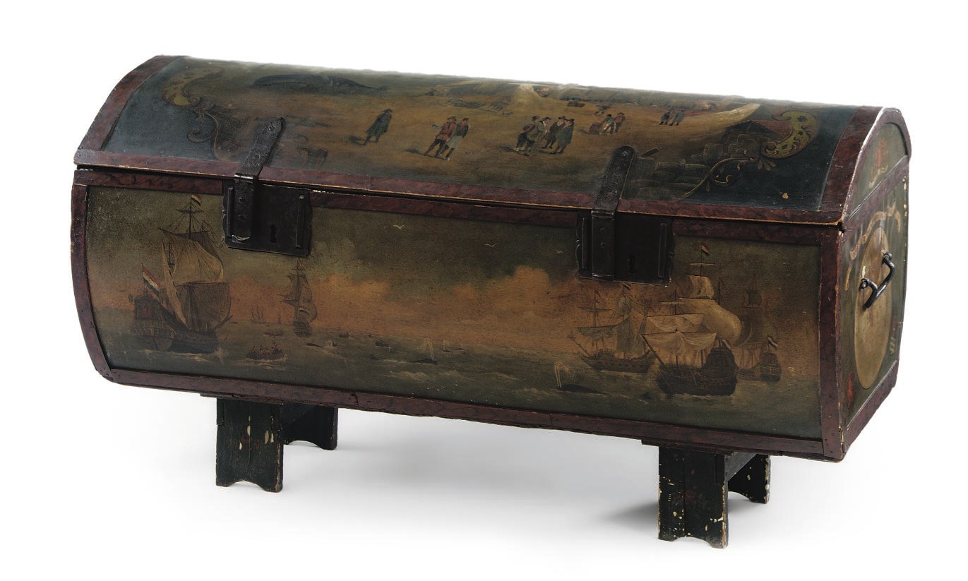 A DUTCH POLYCHROME PAINTED CHEST
