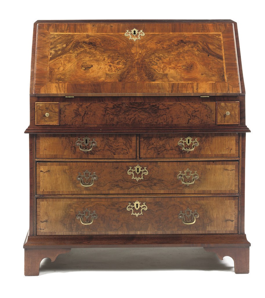A DUTCH WALNUT, FIGURED-WALNUT AND FRUITWOOD BUREAU