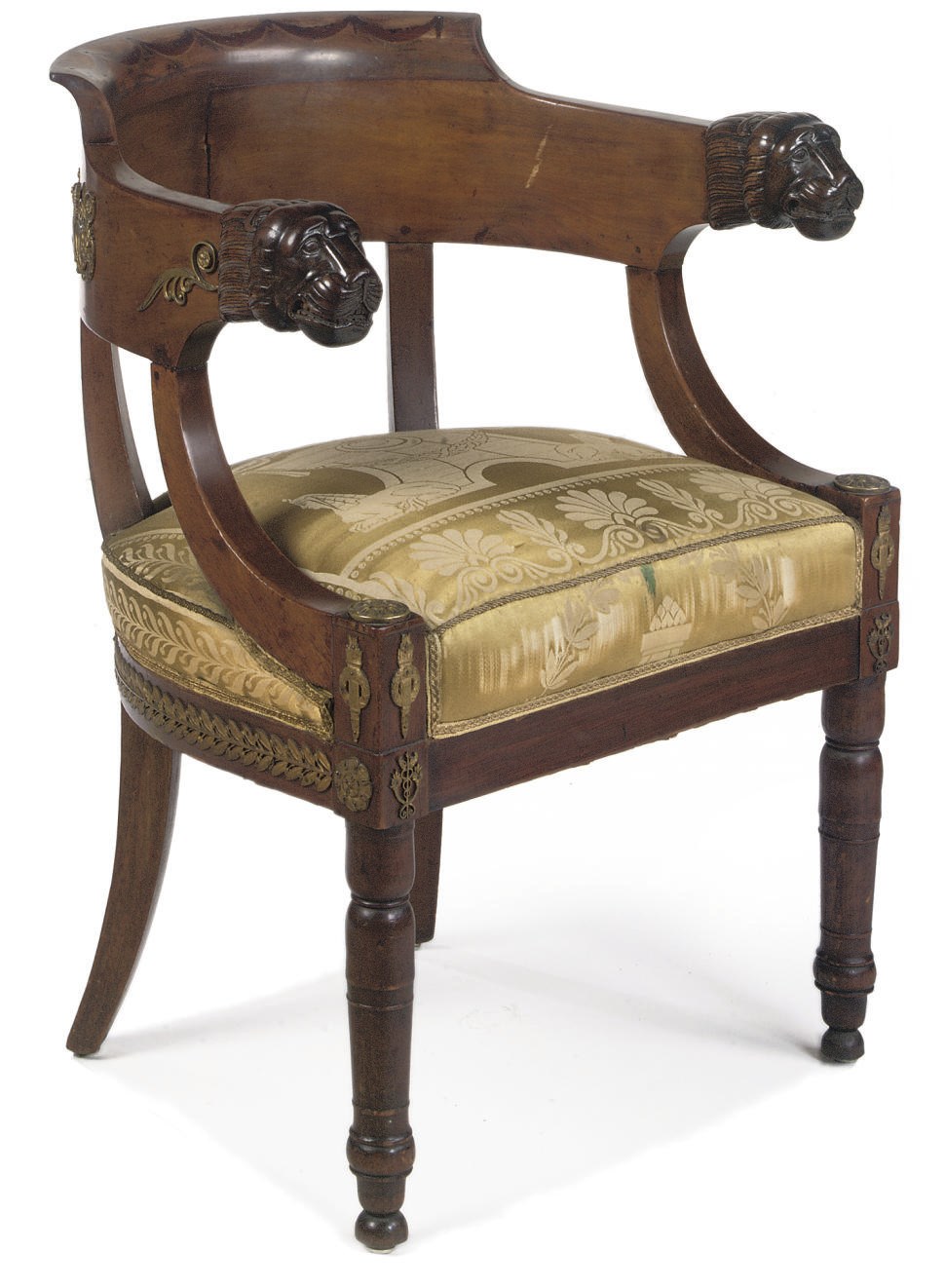 A RESTAURATION ORMOLU-MOUNTED MAHOGANY FAUTEUIL DE BUREAU