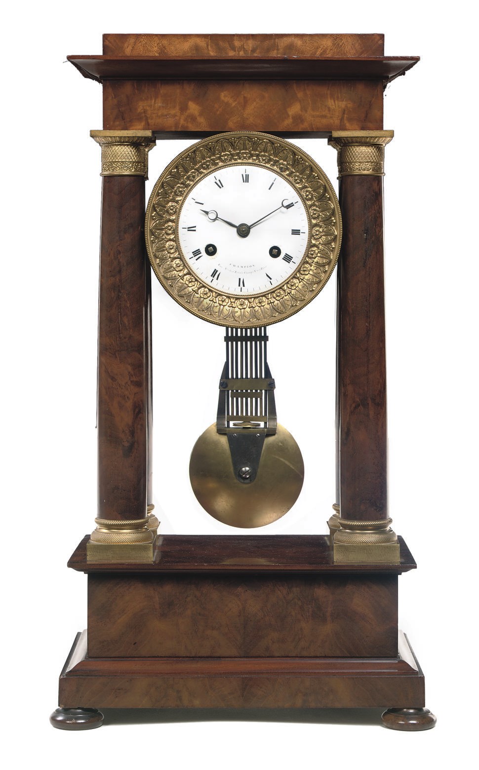 A CHARLES X ORMOLU-MOUNTED MAHOGANY STRIKING PORTICO CLOCK
