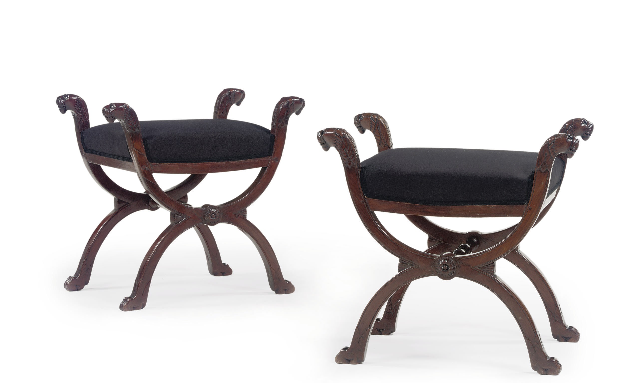 TWO EMPIRE MAHOGANY TABOURETS