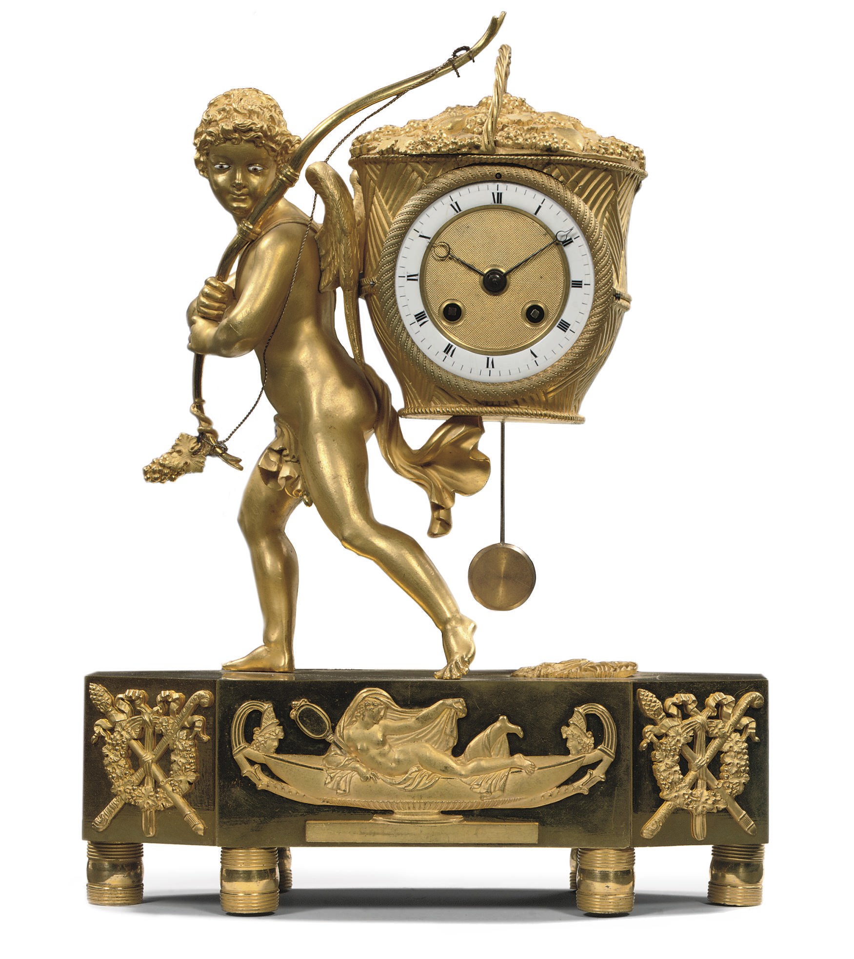 AN EMPIRE ORMOLU FIGURAL STRIKING MANTEL CLOCK