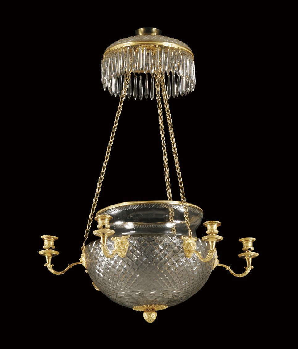 AN AUSTRIAN ORMOLU-MOUNTED CUT-GLASS CHANDELIER
