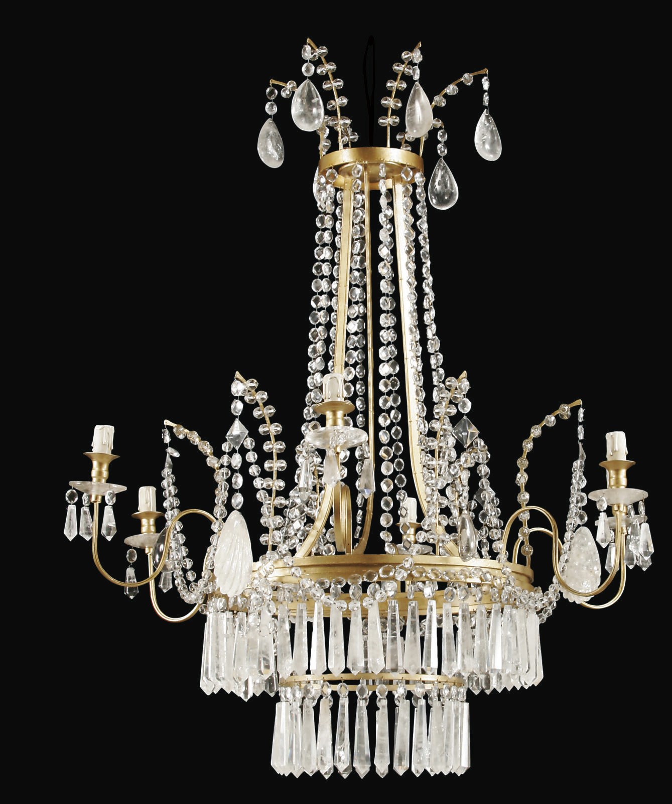 A NORTH EUROPEAN GILT-METAL AND ROCK-CRYSTAL SIX-LIGHT CHANDELIER