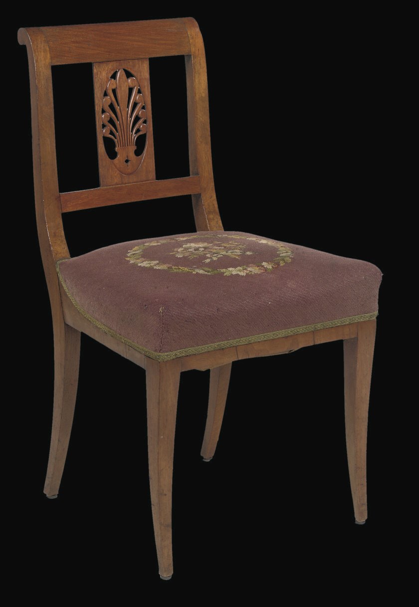 A SET OF SIX SWISS CHERRYWOOD AND WALNUT DINING-CHAIRS