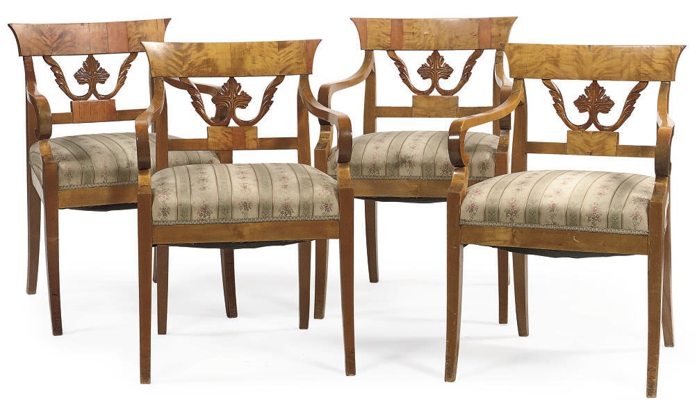 A SET OF FOUR GERMAN BIRCH ARMCHAIRS