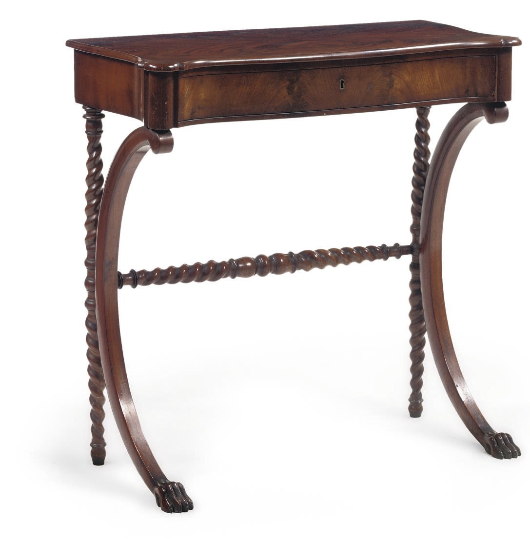 A PAIR OF GERMAN MAHOGANY CONSOLE TABLES