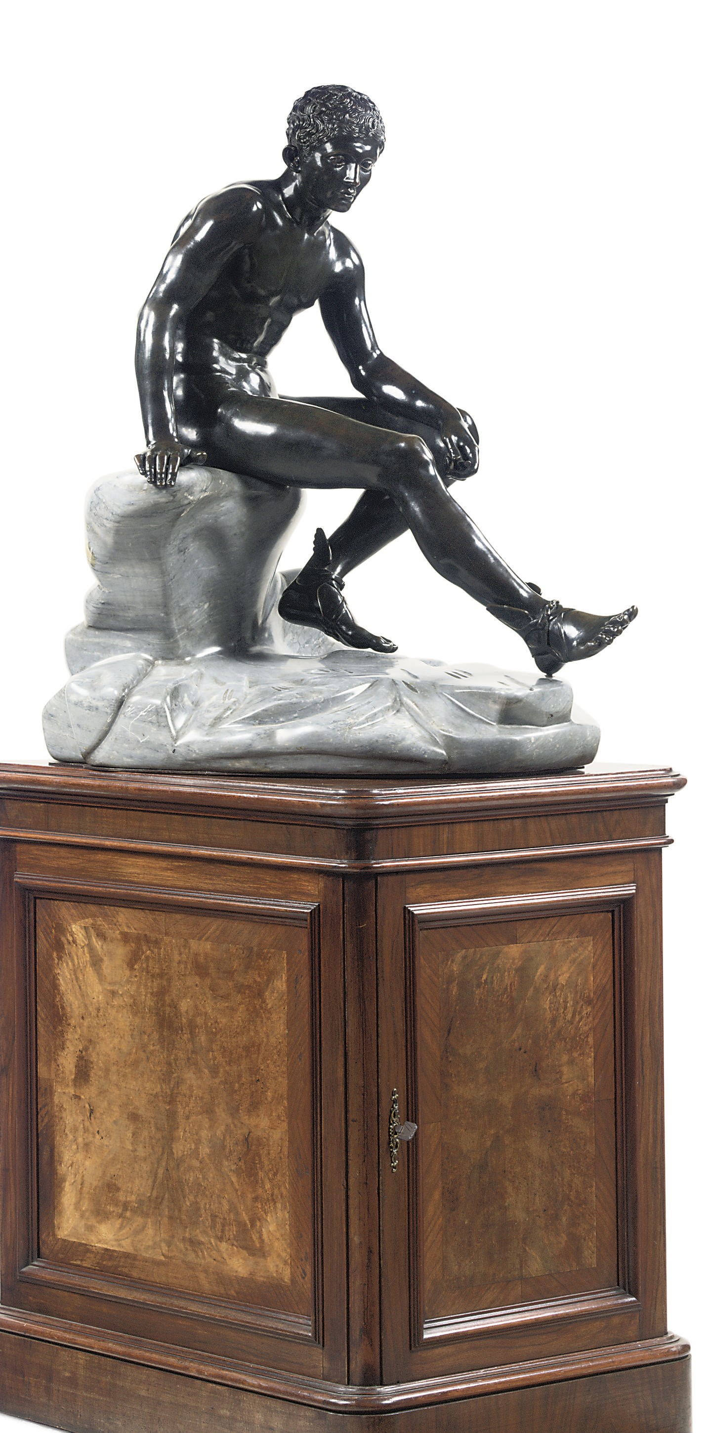A NEAPOLITAN BRONZE OF THE SEATED MERCURY