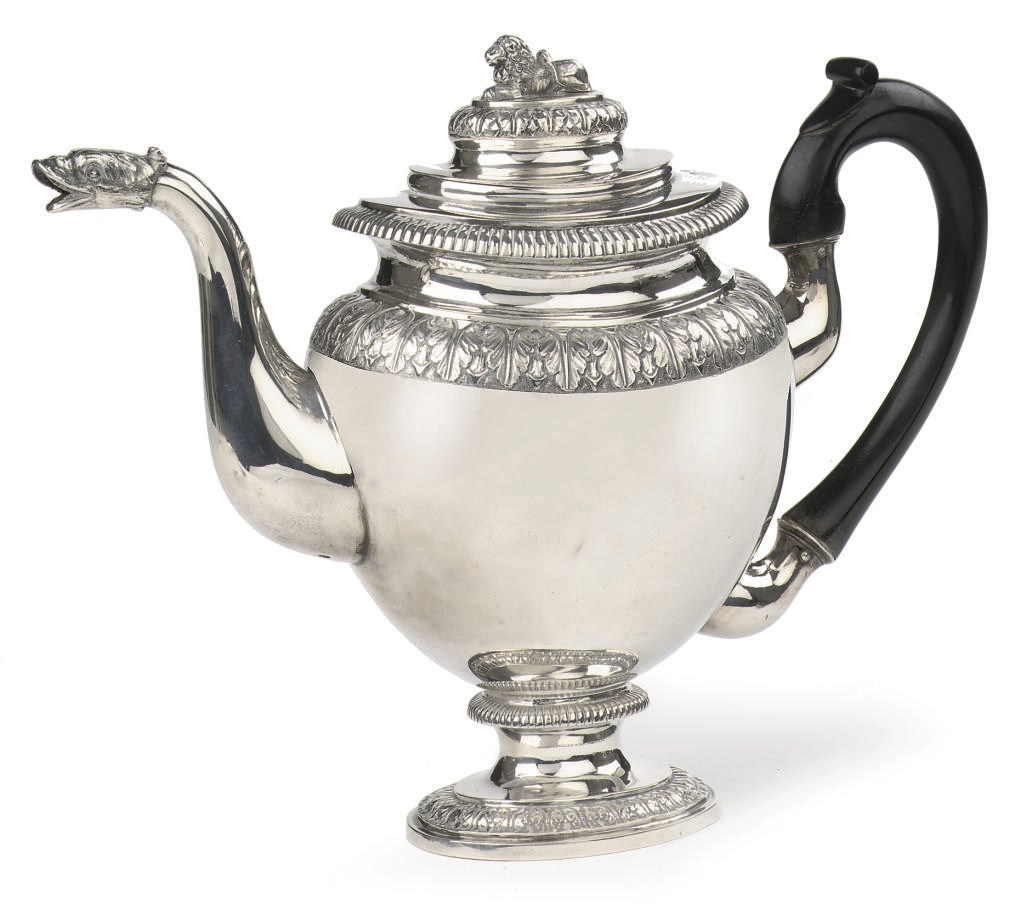 A Danish silver coffee pot and cover with wood handle