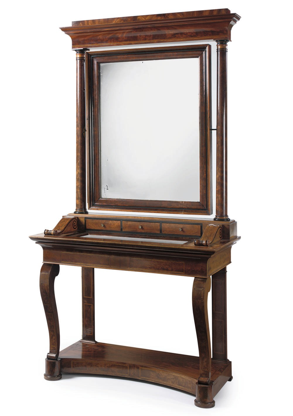 A NORTH EUROPEAN MAHOGANY, SYCAMORE AND EBONIZED DRESSING-CONSOLE TABLE