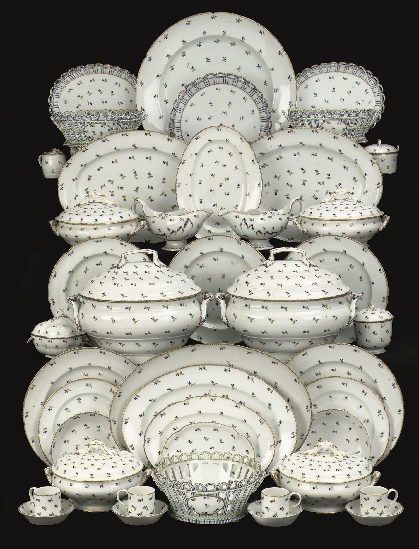 An extensive French Niderviller 'aux barbeaux' dinner service