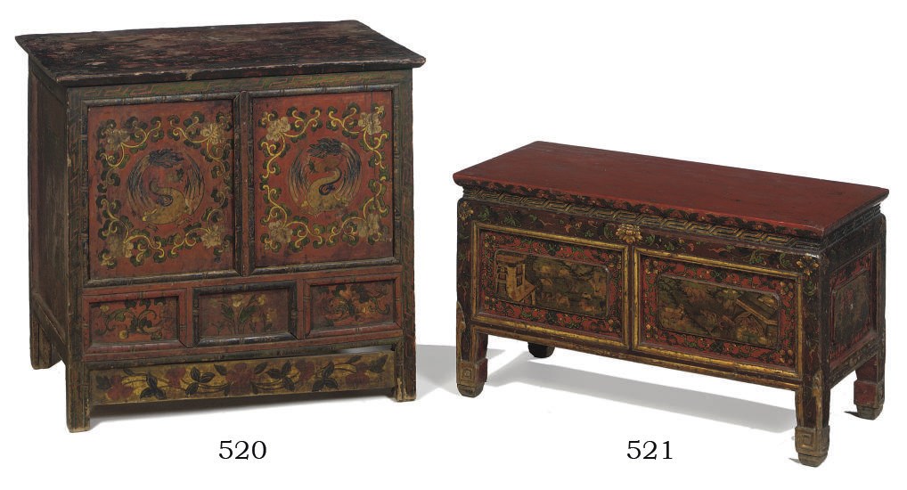 A Tibetan polychrome-painted wood cabinet