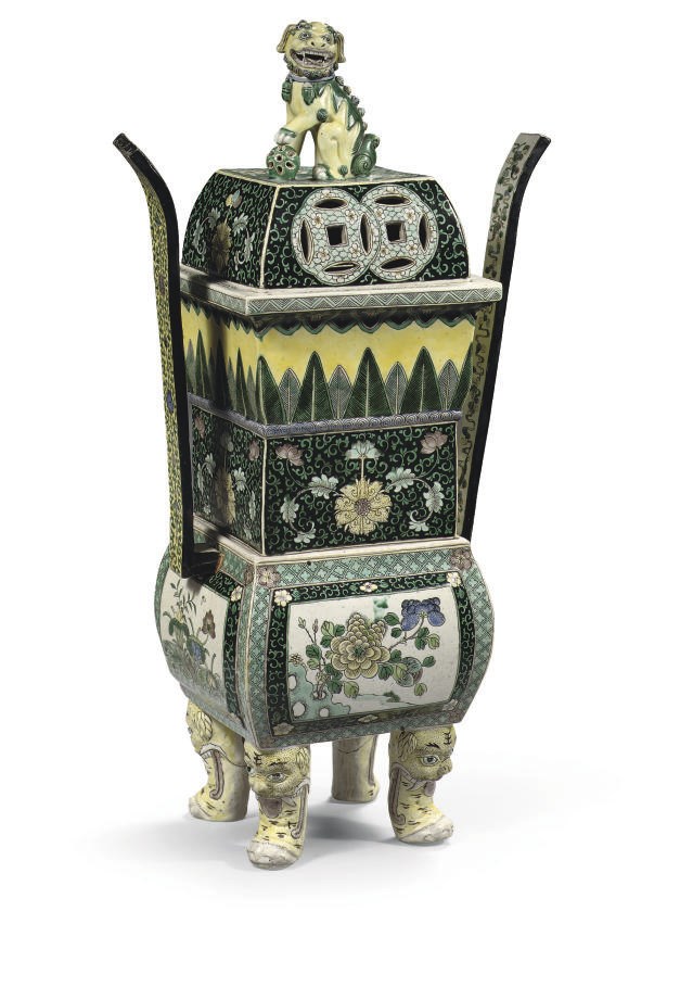 A large Chinese biscuit famille verte censer