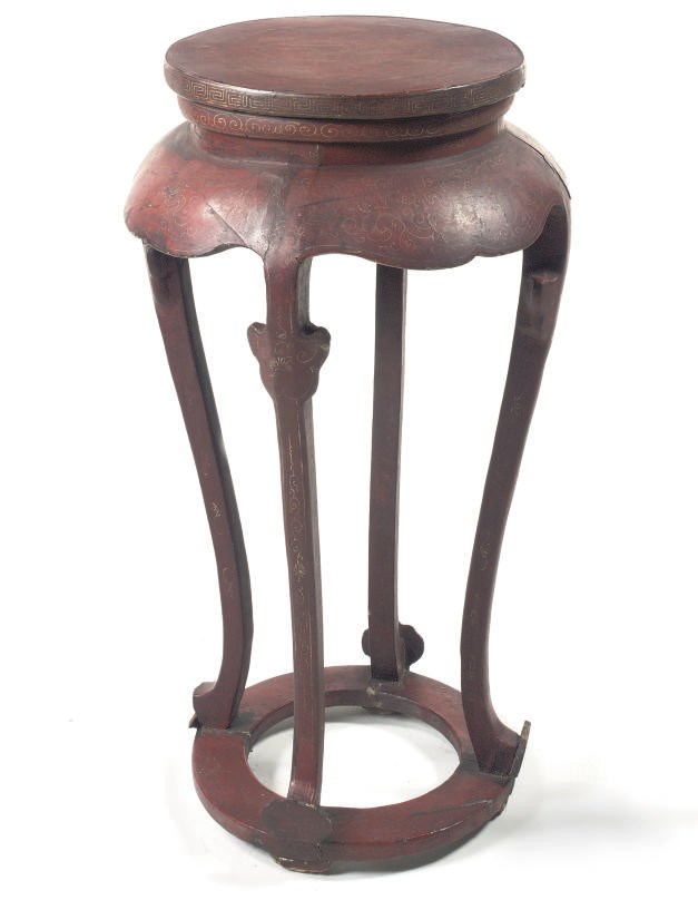 A CHINESE RED LACQUERED AND GILT STAND