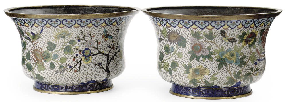 A pair of Chinese cloisonné jardinières