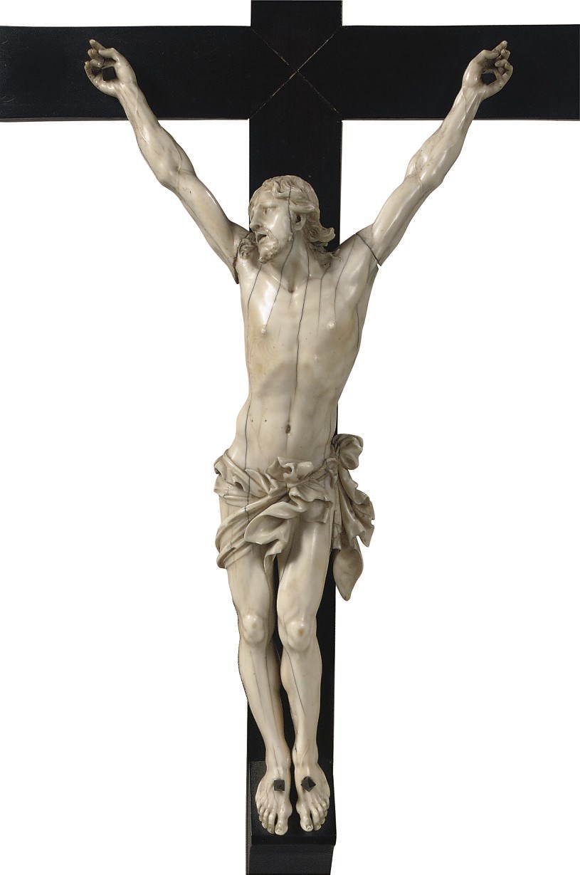 A CARVED IVORY CORPUS CHRISTI