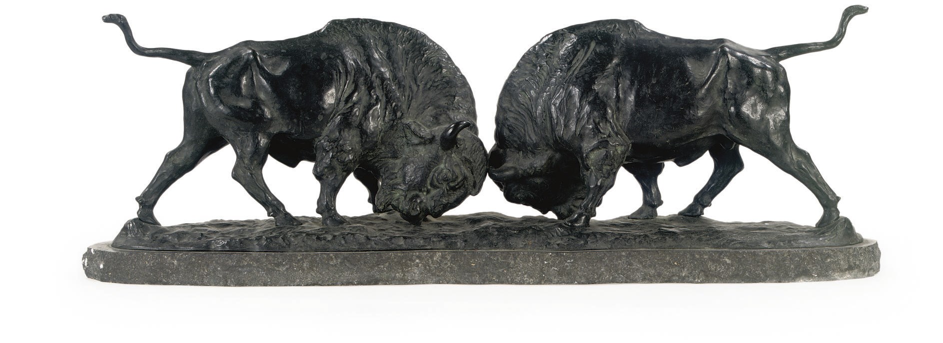 A BRONZE GROUP OF TWO FIGHTING BISONS '2 BISONS IM ZWEIKAMPF'