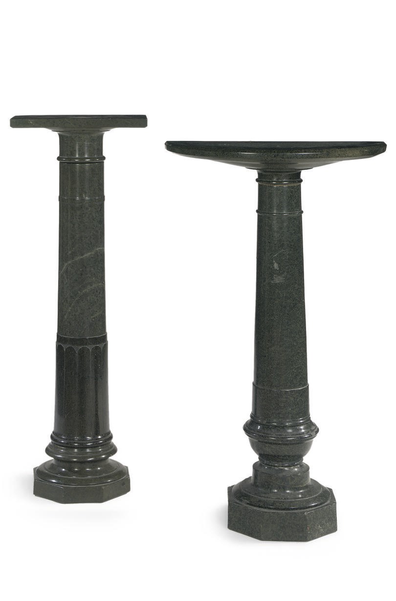 TWO VARIEGATED MARBLE COLUMS