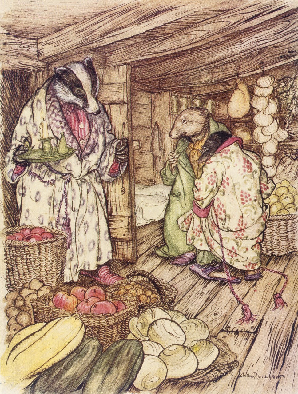 GRAHAME, Kenneth (1859-1932).  The Wind in the Willows, introduction by A. A. Milne. London: Methuen & Co., 1951. 4° (298 x 236mm). Half title, 12 coloured plates, illustrations, one additional illustration loosely inserted, by Arthur Rackham (unobtrusive offsetting from frontispiece onto title, outer fore-edges very lightly browned). Original cream calf, top edges gilt, others uncut. Provenance: bookplate on pastedown. Hundredth edition, NUMBER 8 OF 500 COPIES printed on handmade paper.