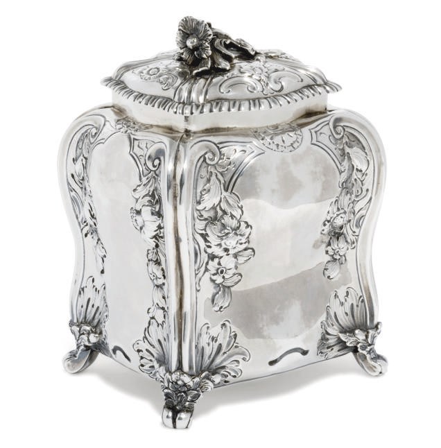 A GEORGE II SILVER TEA CADDY