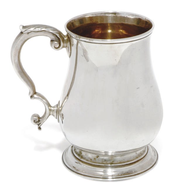 A GEORGE II PLAIN BALUSTER SILVER MUG