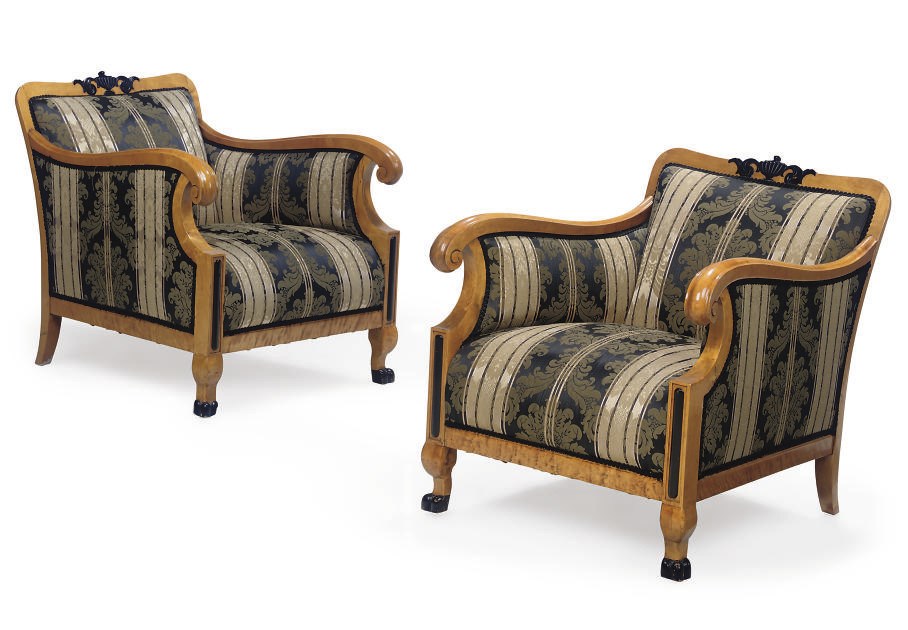A PAIR OF SWEDISH SATIN BIRCH AND EBONISED BERGERES