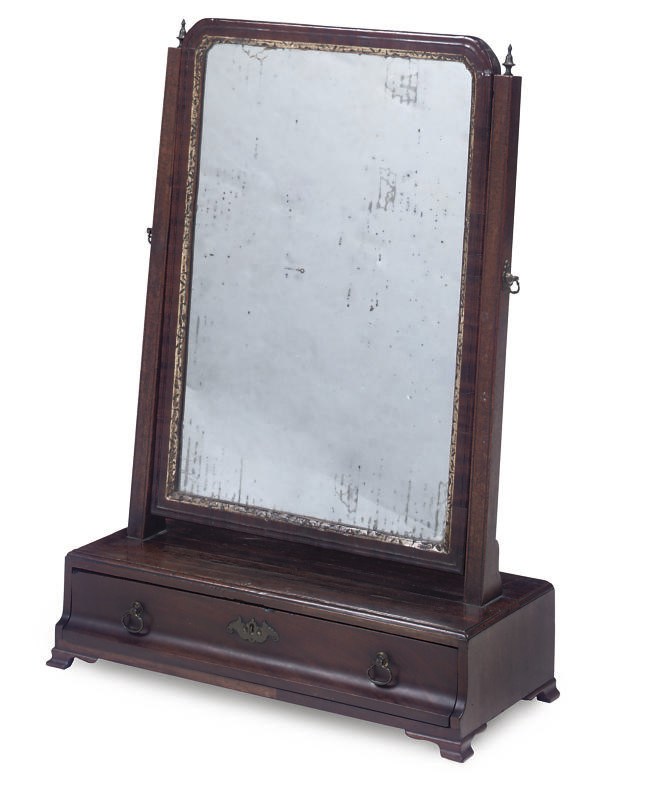 A GEORGE II MAHOGANY TOILET MIRROR