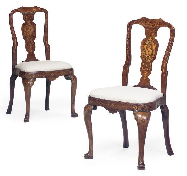 A PAIR OF DUTCH WALNUT SIDE CHAIRS