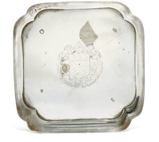A SMALL GEORGE I SHAPED-SQUARE SILVER TRAY