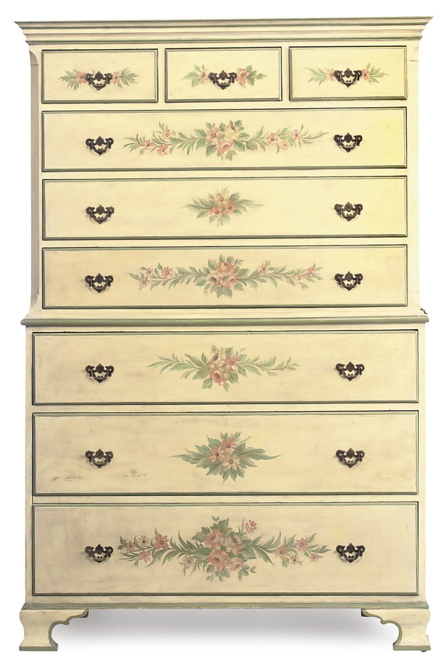 A POLYCHROME-DECORATED PINE CHEST-ON-CHEST