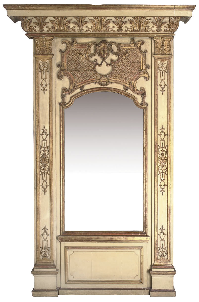 A FRENCH CREAM PAINTED AND PARCEL-GILT BOISERIE SECTION
