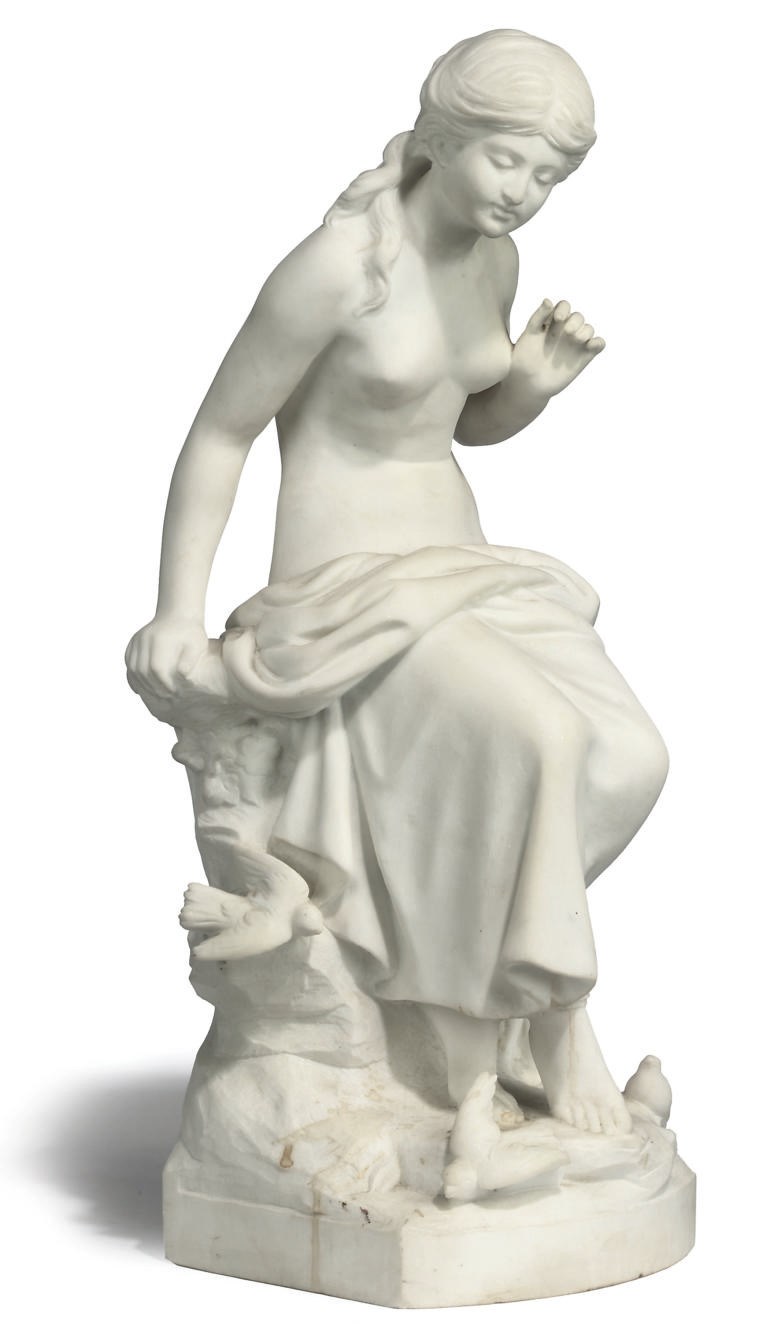 AN ITALIAN WHITE MARBLE FIGURE OF A WOMAN