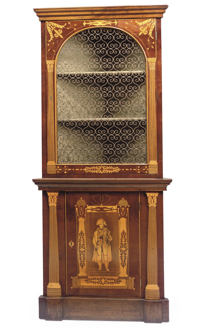 AN ITALIAN WALNUT AND MARQUETRY CORNER CABINET