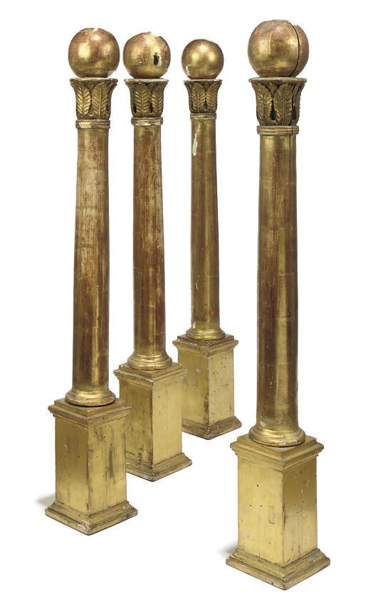 A SET OF FOUR ITALIAN GILT-WOOD TABLE COLUMNS