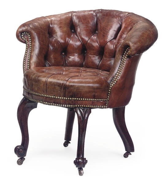 A LEATHER BUTTON-DOWN CLOSE NAIL TUB ARMCHAIR