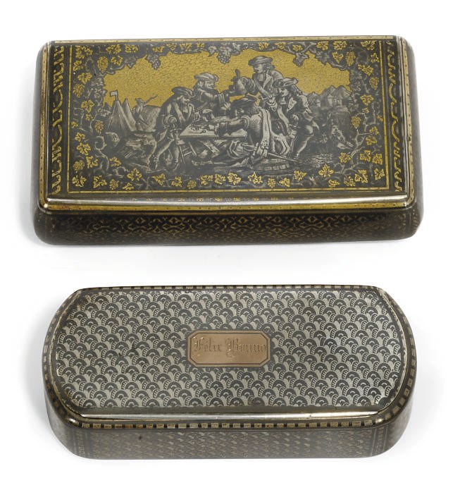 A GOOD FRENCH PARCEL-GILT SILVER AND NIELLO SNUFF BOX