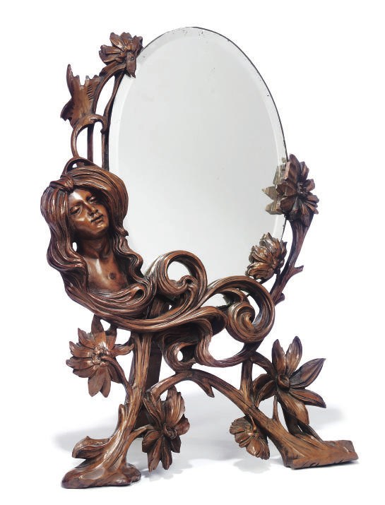 AN ITALIAN ART NOUVEAU PINE EASEL MIRROR