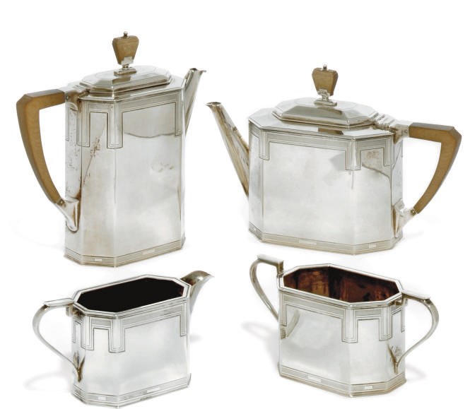AN ART DECO FOUR-PIECE SILVER TEA AND COFFEE SERVICE