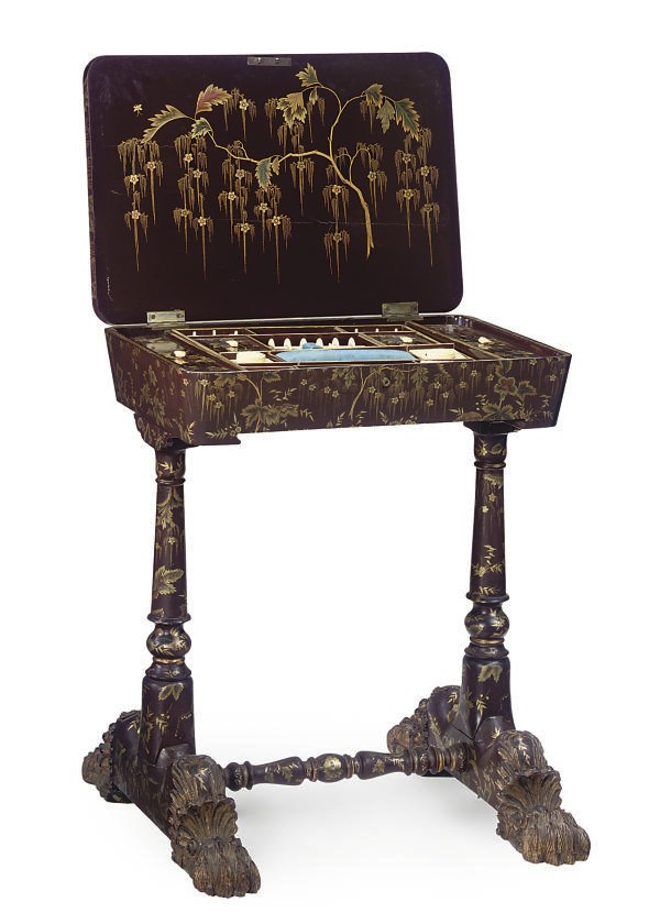 A CHINESE-EXPORT BLACK JAPANNED AND GILT DECORATED WORK TABLE