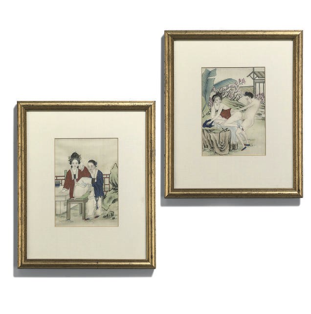 A GROUP OF EIGHT CHINESE PRINTS OF EROTIC SCENES