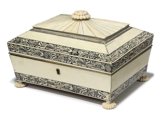 AN ANGLO-INDIAN ENGRAVED IVORY WORKBOX