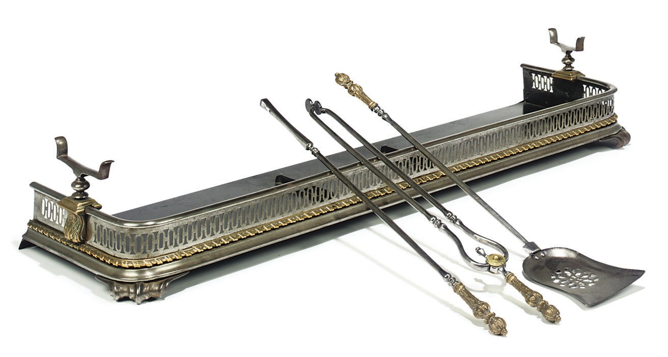 A VICTORIAN STEEL AND BRASS RECTANGULAR FENDER