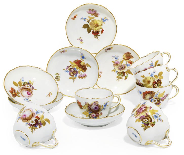 A MEISSEN PART COFFEE-SERVICE AND A BERLIN COFFEE-CUP AND SAUCER