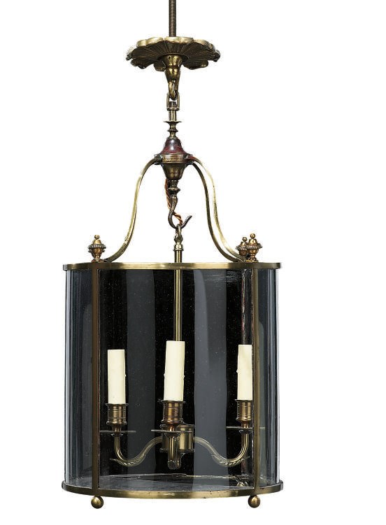 A CYLINDRICAL BRASS HALL LANTERN