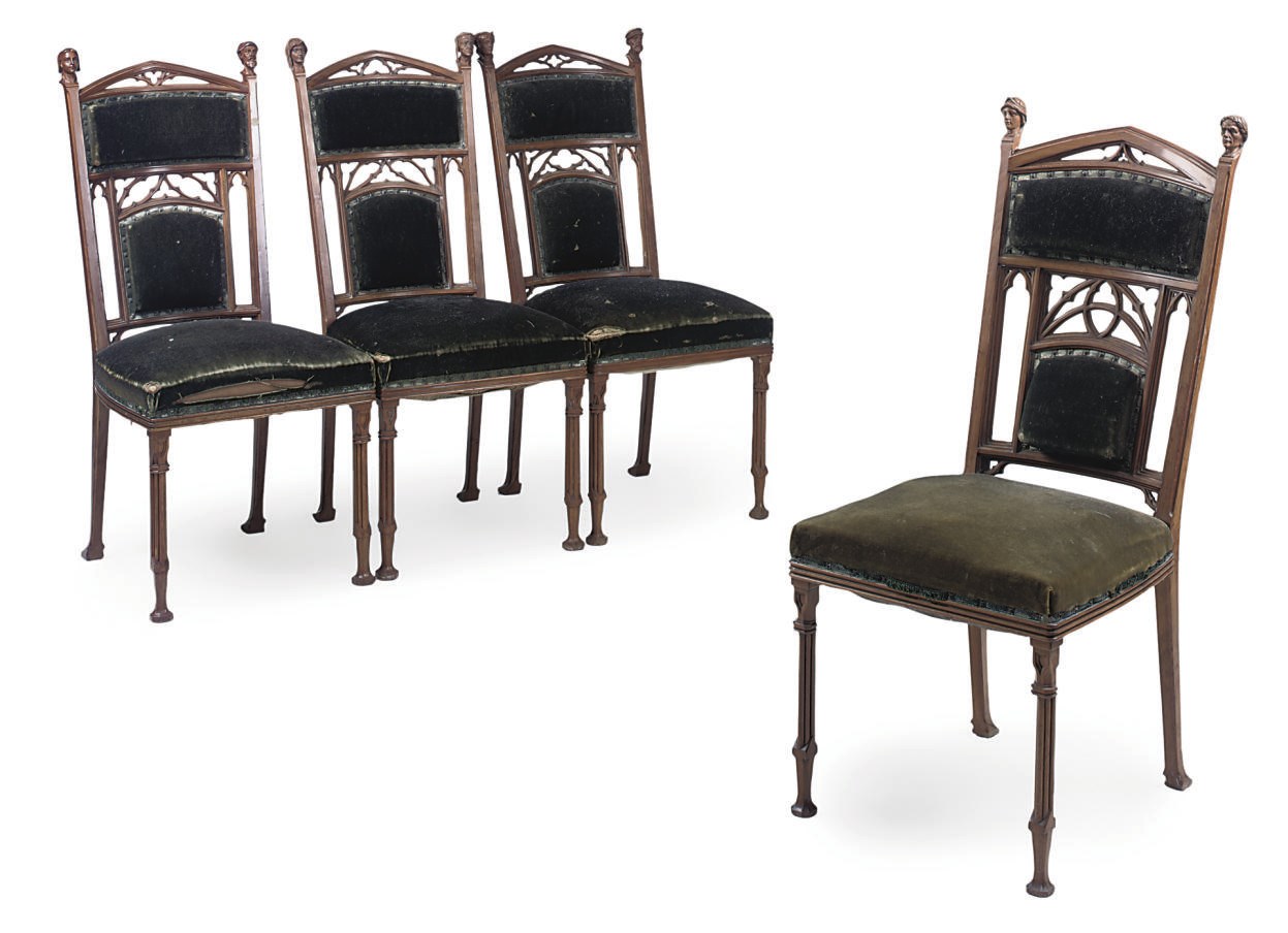 A SET OF MATCHED SET FOUR GERMAN WALNUT SIDE CHAIRS
