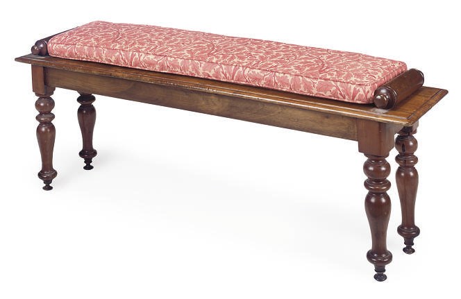 A MID VICTORIAN WALNUT AND BIRCH HALL BENCH
