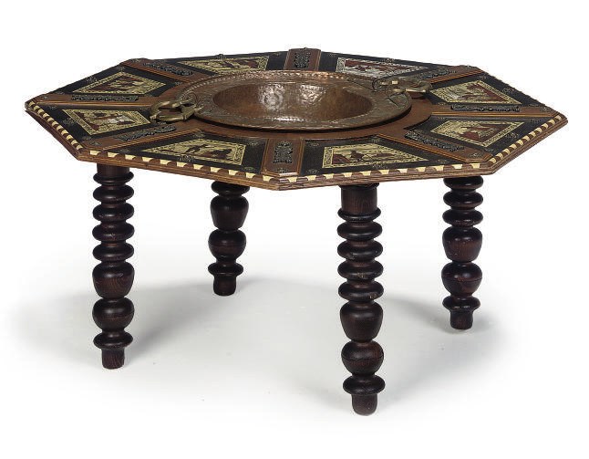 A DUTCH TORTOISESHELL AND BONE INLAID WALNUT BRAZIER TABLE