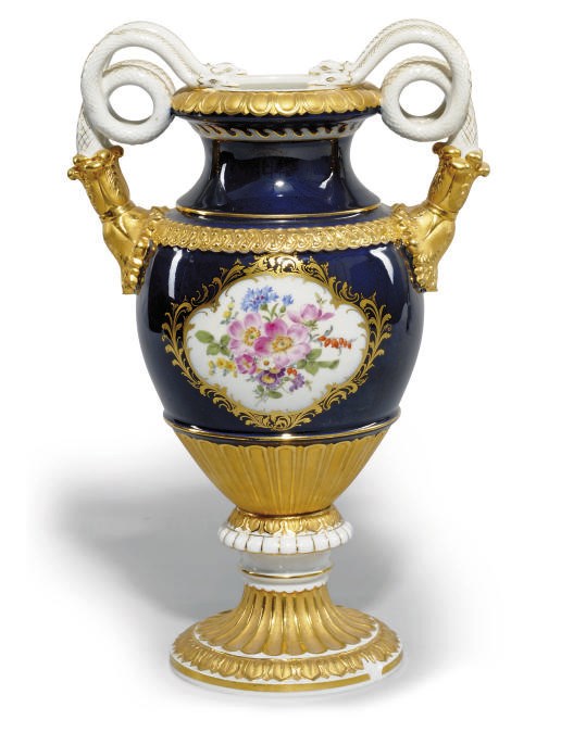 A MEISSEN BLUE-GROUND TWO-HANDLED VASE