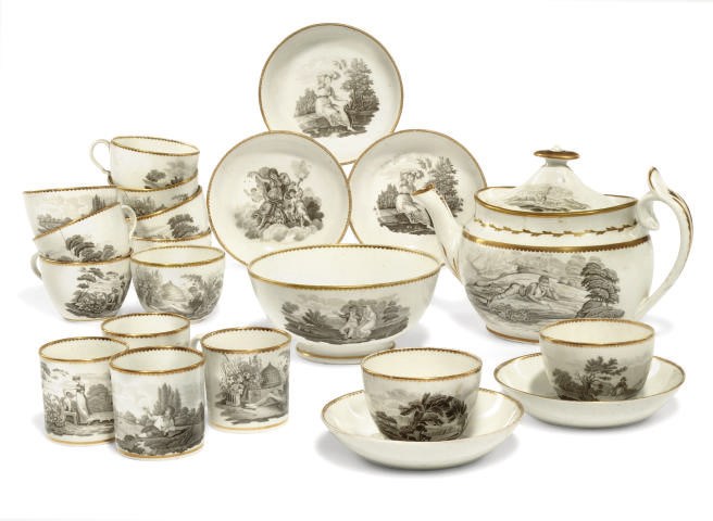 A SPODE BLACK BAT-PRINTED PART TEA AND COFFEE SERVICE